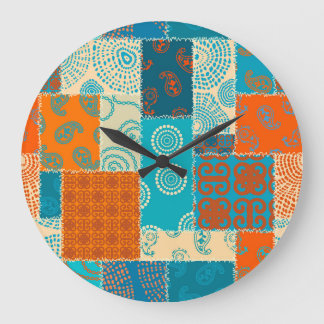 Indisches Flickwerk, nahtloser Vintager Hintergrun Große Wanduhr