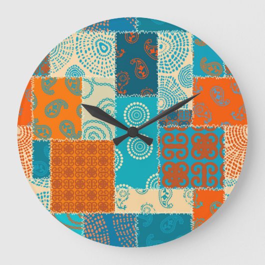 Indisches Flickwerk, nahtloser Vintager Hintergrun Große Wanduhr (Vorderseite)