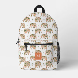 Indisches florales Paisley-Ornament Elefanten Mono Bedruckter Rucksack