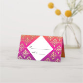 Indisches Hochzeitrosa Lila Orange Platzkarte (Rückseite)