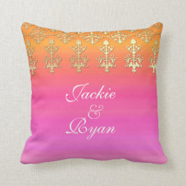 Indisches Hochzeits-Monogramm-Rosa-Gold Kissen