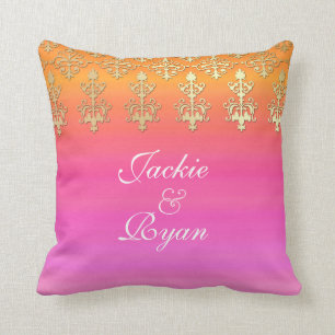 Indisches Hochzeits-Monogramm-Rosa-Gold Kissen
