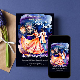 Indisches Hochzeitsdanzpärchen Feuerwerk rett Datu Einladung