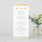Indisches Hochzeitsdinner-Menü im Goldmuster Menükarte (Stehend Vorderseite)