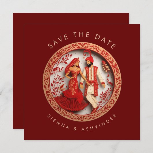 Indisches Hochzeitspaar Save the Date (Vorne/Hinten)