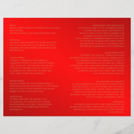 Indisches Hochzeitsprogramm für Rote und Gold-Blum (Rückseite)