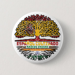 Indisches Indien Spanien - Fahne der Baumwurzeln Button