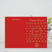 Indisches Inspiriertes Bi-fold Wedding Program Red Programm (Stehend Vorderseite)