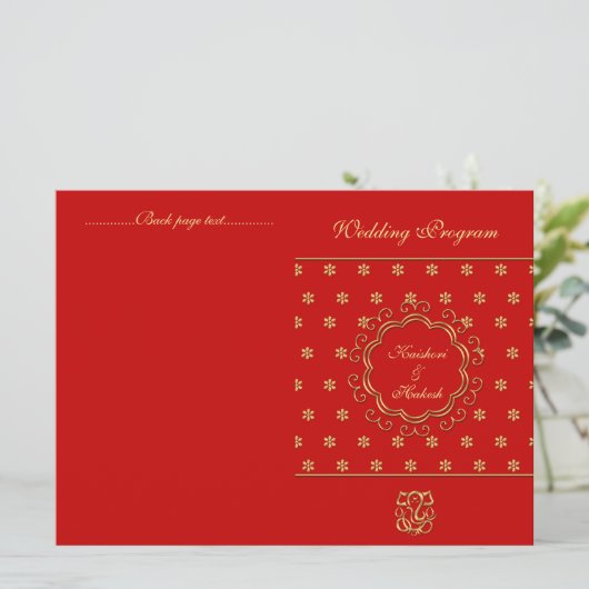 Indisches Inspiriertes Bi-fold Wedding Program Red Programm (Stehend Vorderseite)
