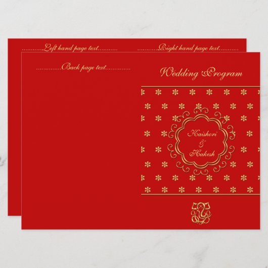 Indisches Inspiriertes Bi-fold Wedding Program Red Programm (Vorne/Hinten)