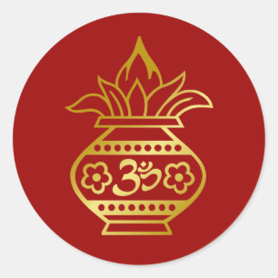 Indisches Kalash mit Om Sign Runder Aufkleber