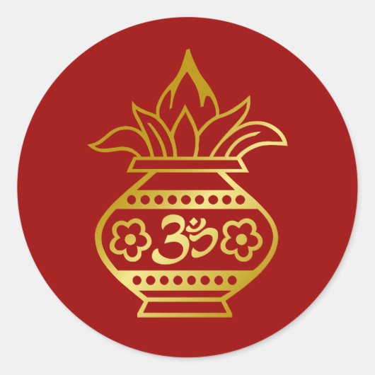 Indisches Kalash mit Om Sign Runder Aufkleber (Vorderseite)