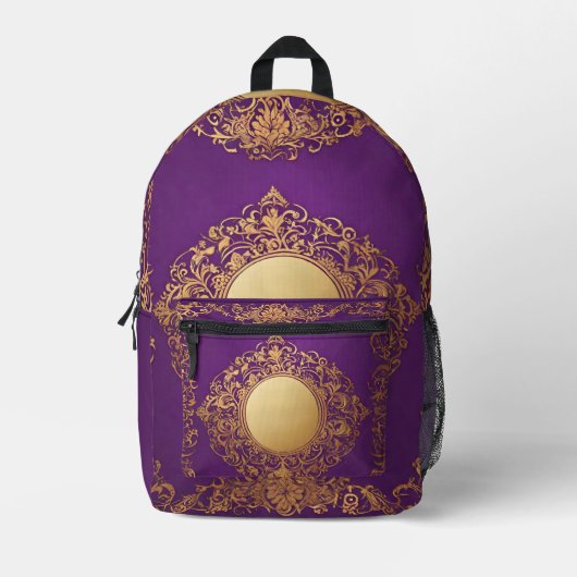 Indisches Lila Gold-Muster Überall-Backpack Bedruckter Rucksack (Vorderseite)