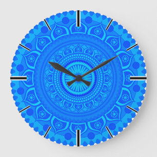 Indisches Mandala Blau Große Wanduhr