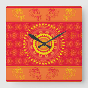 Indisches Muster Quadratische Wanduhr