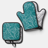 Indisches Muster, William Morris Ofenhandschuh & Topflappen-Set (Vorderseite/Rückseite)