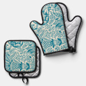 Indisches Muster, William Morris Ofenhandschuh & Topflappen-Set (Vorderseite/Rückseite)