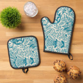 Indisches Muster, William Morris Ofenhandschuh & Topflappen-Set (Oben Unten)