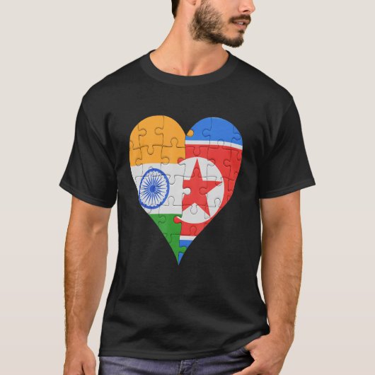 Indisches nordkoreanisches Flaggenherz T-Shirt (Vorderseite)