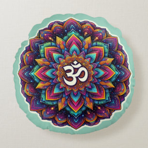 Indisches Om-Symbol in einem schönen Mandala-Desig Rundes Kissen