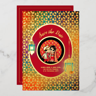 Indisches Paar ECHTE GOLD FOLIE Süße Speicherdaten Folieneinladung