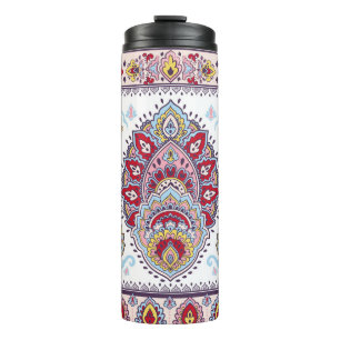 Indisches Paisley-Blumenmuster, ethnisches Medaill Thermosbecher
