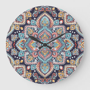Indisches Paisley: Ethnisches Mandala-Muster Große Wanduhr