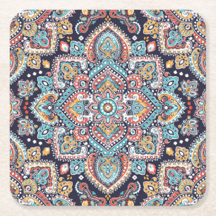 Indisches Paisley: Ethnisches Mandala-Muster Rechteckiger Pappuntersetzer