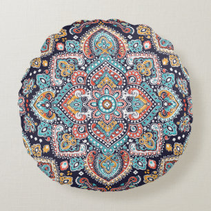 Indisches Paisley: Ethnisches Mandala-Muster Rundes Kissen