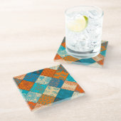 Indisches Patchwork: nahtloses Vintage-Muster. Glasuntersetzer (Schrägansicht)