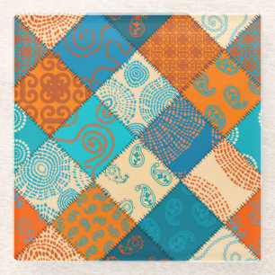 Indisches Patchwork: nahtloses Vintage-Muster. Glasuntersetzer