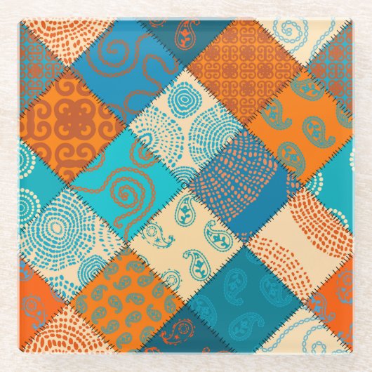 Indisches Patchwork: nahtloses Vintage-Muster. Glasuntersetzer (Vorderseite)