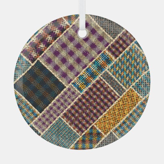 Indisches Patchwork: Texturierte Leinwandimitation Ornament Aus Glas (Vorderseite)