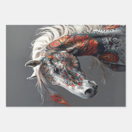 Indisches Pferd, Wasserfarbenpferd, Exotische Frau Geschenkpapier Set