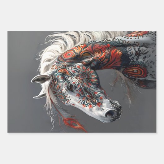 Indisches Pferd, Wasserfarbenpferd, Exotische Frau Geschenkpapier Set (Vorderseite)