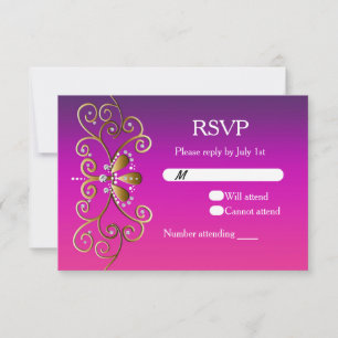 Indisches Prinzessin Lila Rosa Gold RSVP-Karte Ein RSVP Karte