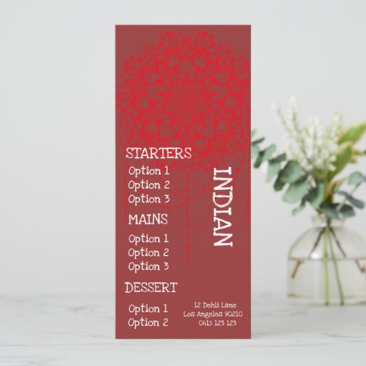 Indisches Restaurantabendessenmenü Menükarte (Stehend Vorderseite)
