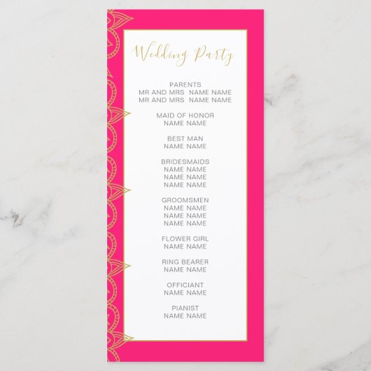 Indisches Styling Rosa Gold Color Wedding Programm (Rückseite)