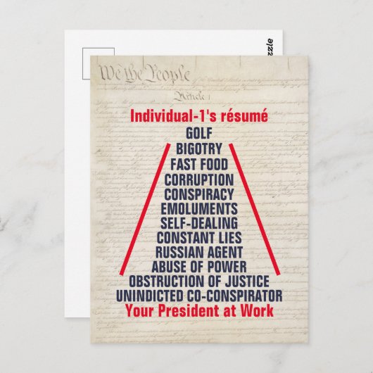 Individual-1 Trump-Collusion Obstruction Jan 2019 Postkarte (Vorne/Hinten)