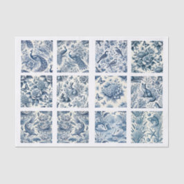 Individual Blue Chinoiserie Inspired Decoupage Seidenpapier