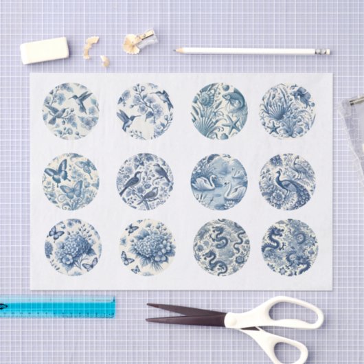 Individual Blue Chinoiserie Inspired Decoupage Seidenpapier (Handwerk)