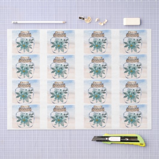 Individual Coastal Florals in a Jar Decoupage  Seidenpapier (Handwerk)