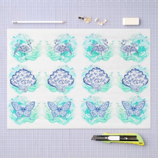 Individual Vintage Inspired Blue & White Decoupage Seidenpapier (Handwerk)