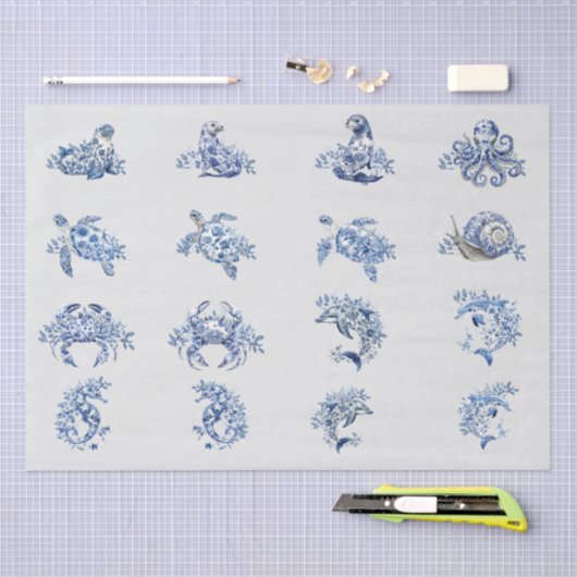 Individual Vintage Inspired Blue White Delft Seidenpapier (Handwerk)