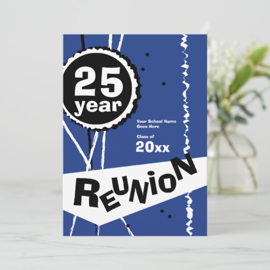 Individualisierbare Blue 25-Jahres-Wiedersehen-Ein Einladung (Stehend Vorderseite)