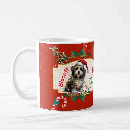 Individualisierbare Feliz Navidog Weihnachten Kaffeetasse (Links)