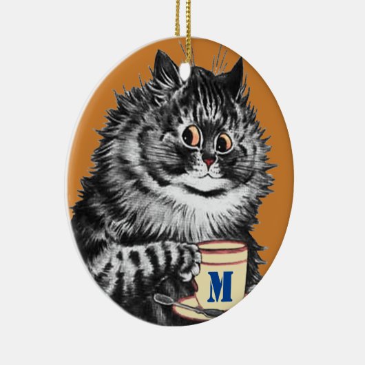 Individualisierbare Initial-, Kaffee Lover Cat, Lo Keramik Ornament (Rechts)