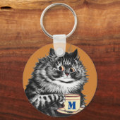 Individualisierbare Initial-, Kaffee Lover Cat, Lo Schlüsselanhänger (Vorderseite)