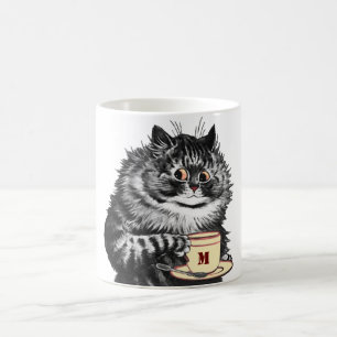 Individualisierbare Initial-, Kaffee Lover Cat, Lo Verwandlungstasse