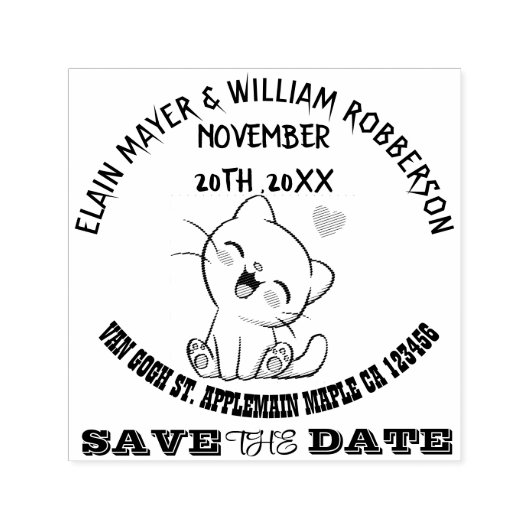 Individualisierbare Niedliche Katze Save the Date Permastempel (Design)